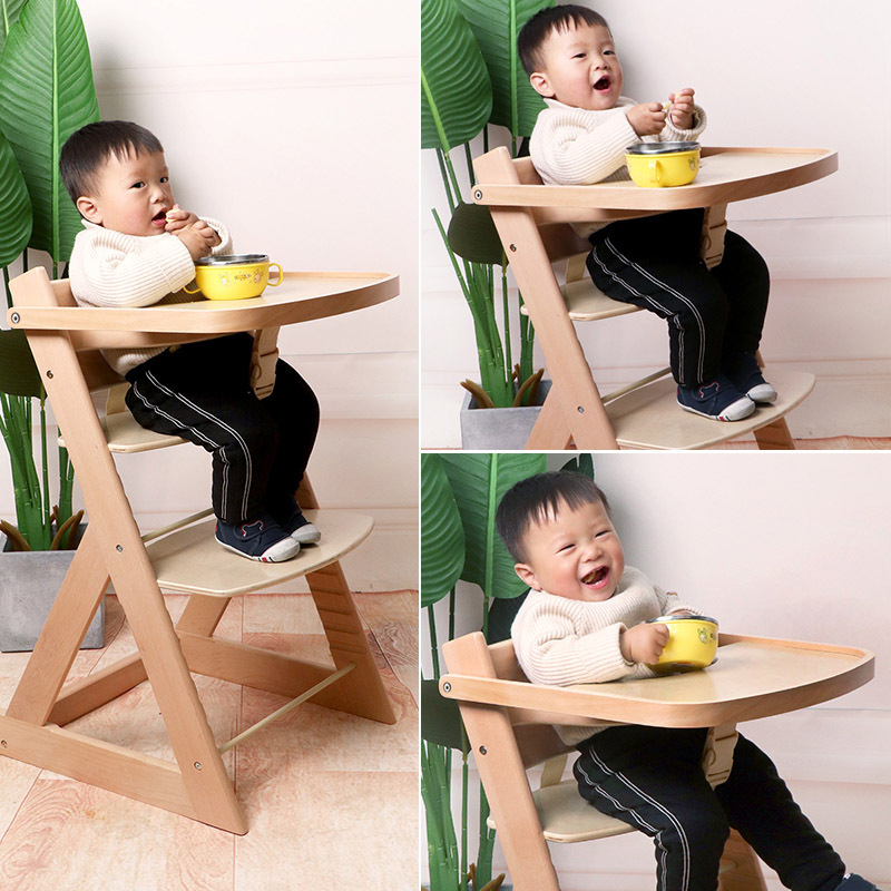 Foldable solid wood children&s dining chair portable multi-functional baby dining table growth chair adjustable home BB seat